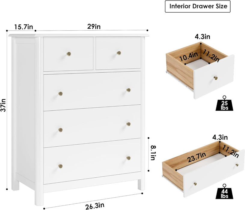 White 5-Drawer Dresser with Deep Space