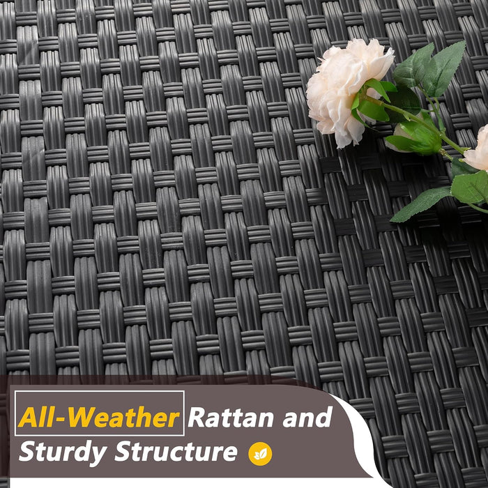 Patio Furniture Sets, 5 Pieces Outdoor Furniture Patio Sectional Sofa Set, Black Wicker Rattan Conversation Sets with Glass Table and Cushions, Blue