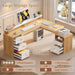 66" Farmhouse L Shaped Desk with 5 Drawers & File Drawers for Home Office