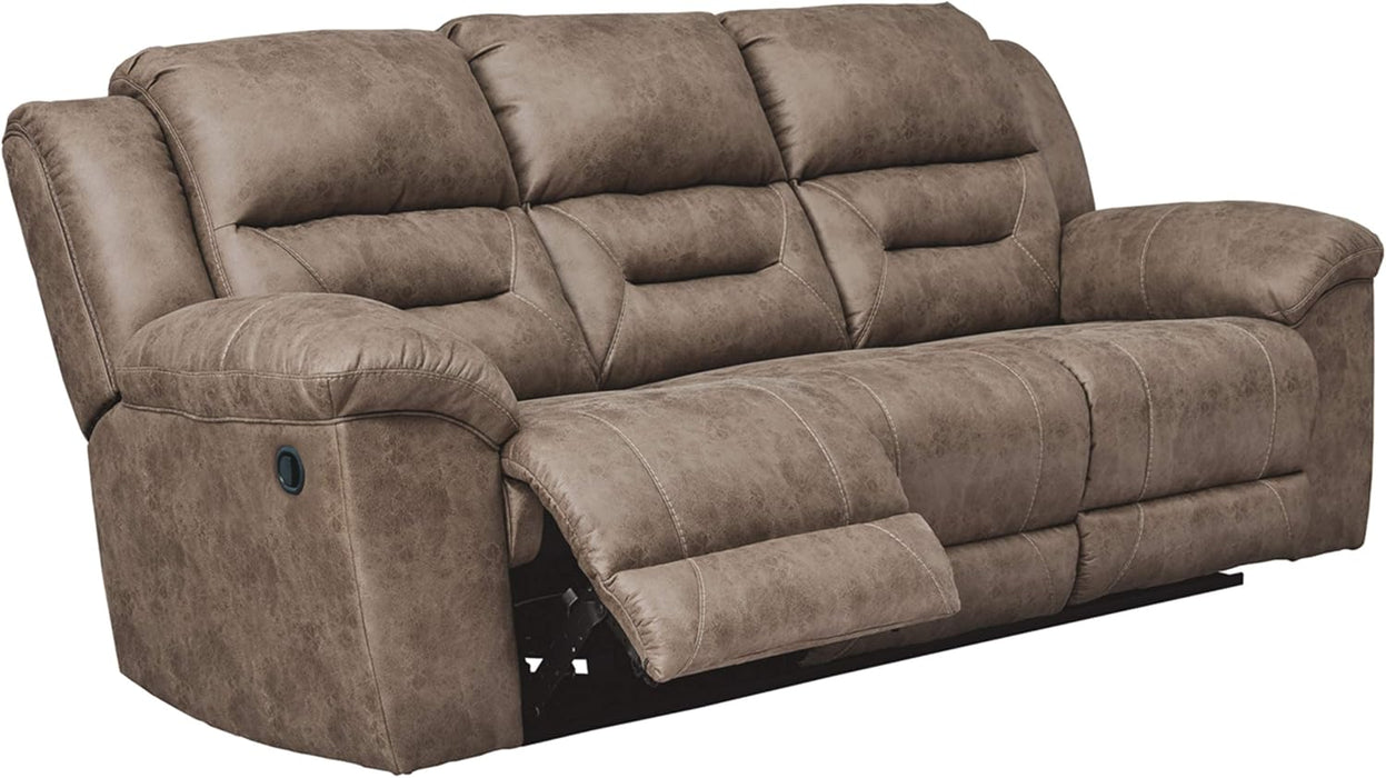 Stoneland Reclining Sofa, Dual-Sided Manual Recliner Couch with Faux Leather Upholstery, Wall Hugger Comfort for Living Room Seating, 90 Inches Wide, Brown
