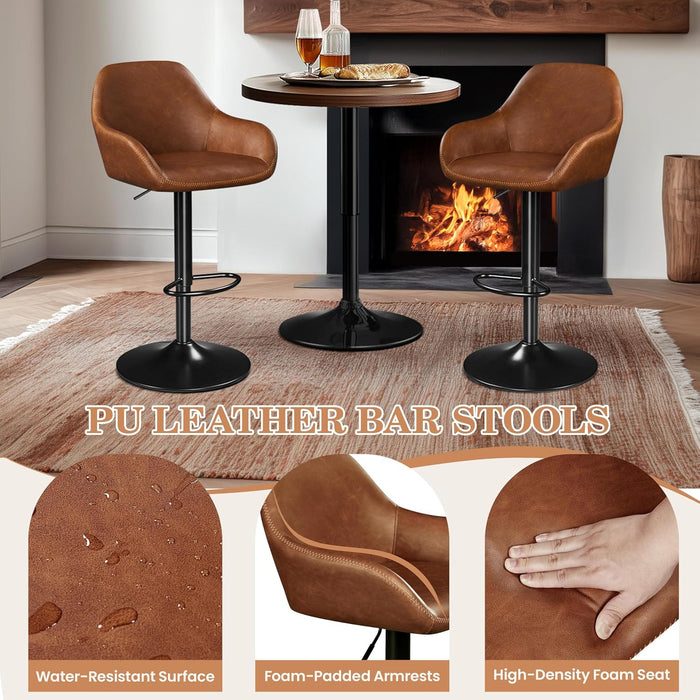 Yaheetech Bar Stools Set of 4, Adjustable Swivel PU Leather, Retro Brown | Counter Height Barstools with Padded Backrest & Armrests, 300 Lb Weight Capacity, Easy Assembly, Home Kitchen, Dining Room
