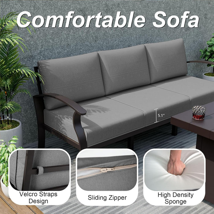 Aluminum Patio Furniture Set with round Coffee Tables, 5-Seat Outdoor Sectional Furniture W/5.1" Cushions, Patio Conversation Set for Porch, Backyard, Poolside-Grey