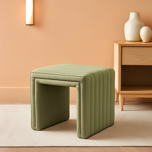 Modern Channel Tufted Velvet Ottoman Home Décor|Ottoman for Living Room & Bedroom - Green