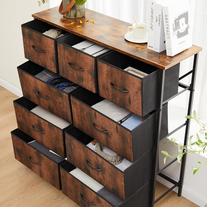 Resilient Brown NineDrawer Dresser With Fabric Bins