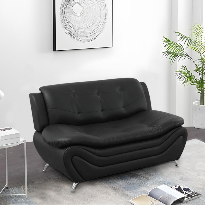 3 Piece Living Room Furniture Set, Leather Sofa Set for Living Room, Modern Couch Set with 3-Seater Sofa, Lovesat and Armchair (Black 1)