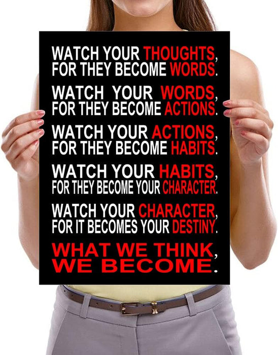 Watch Your Thoughts Motivational Classroom Poster Modern Canvas Prints Wall Art Paintings Ready to Hang for Office Living Room Home Decorations Stretched Pictures Artwork