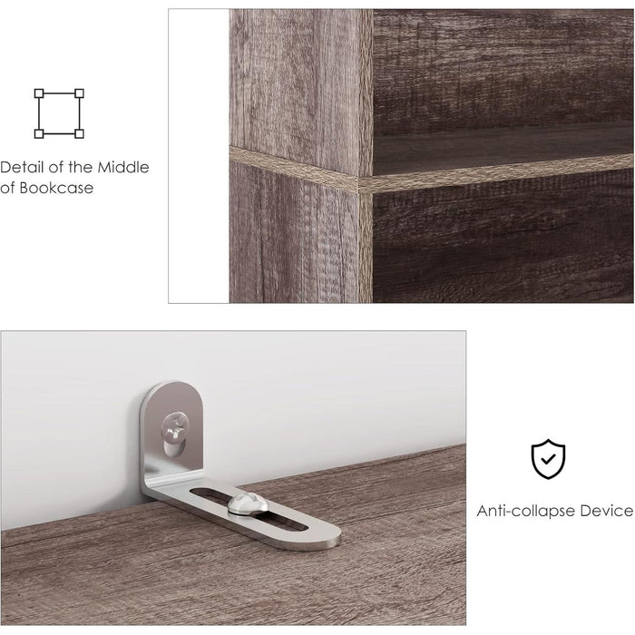 6-Tier Open Bookcase and Bookshelf, Freestanding Display Storage Shelves Tall Bookcase for Bedroom, Living Room and Office, Oak