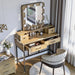 Vanity Desk with Mirror and Lights, Makeup Vanity with 3 Color Dimmable Lighted Hollywood Mirror, Brown Makeup Table with 4 Drawers, Large Dressing Table for Women Girls