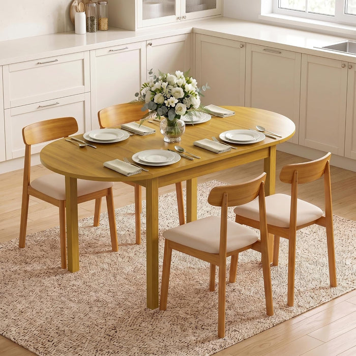 55" Solid Wood Folding Dining Table for 4-6 People, Oak