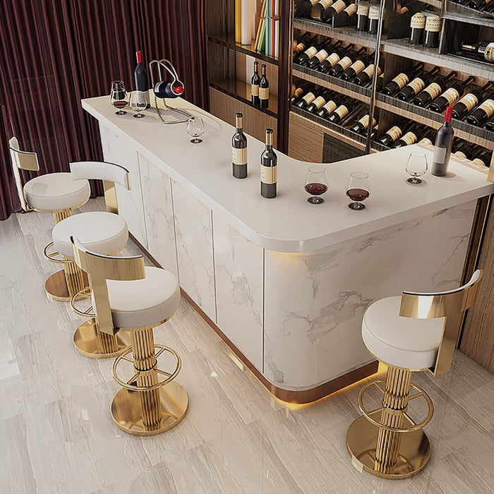 Counter Height Bar Stools with Back, Modern Adjustable Height Barstools Swivel Bar Chairs with Polished Gold Stainless Steel Legs and Comfortable Cushion for Kitchen Island Counter (White)