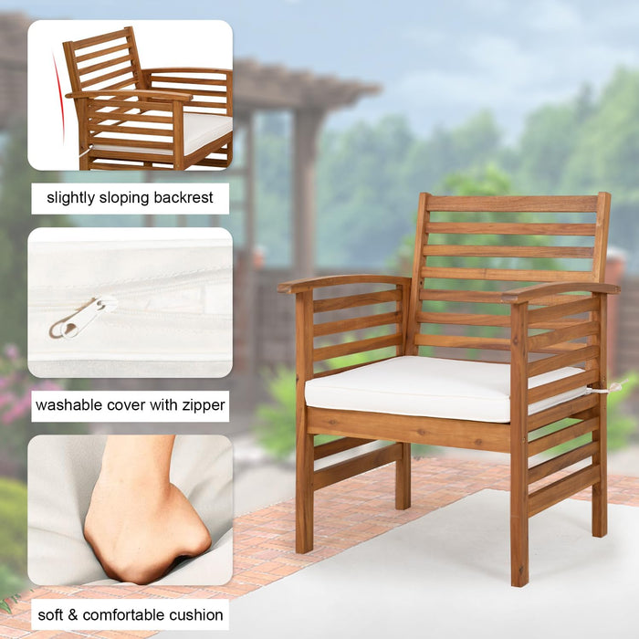 Outdoor Wood Sofa Set Patio Conversation Sets Acacia Patio Sofas Set with Thick and Soft Cushions Easy to Assemble Patio Furniture Set Natural Acacia Wood Compact and Sturdy Design Furniture Set
