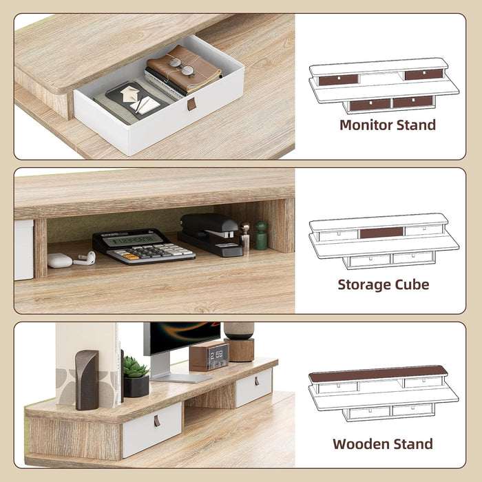 55 * 28 Inch Standing Desk with Four Drawers, Electric Sit Stand Table, Stand up Desk Adjustable Height with Storage Shelf, Splice Board, Maple