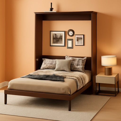 Queen Size Murphy Bed with Storage Shelf & Support Plate for Adult,Girls,Boys,Wood Hidden Wall Bed Cabinet,Space-Saving,No Box Spring Needed, Walnut