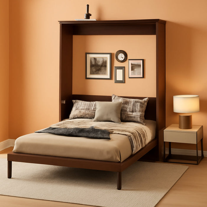 Queen Size Murphy Bed with Storage Shelf & Support Plate for Adult,Girls,Boys,Wood Hidden Wall Bed Cabinet,Space-Saving,No Box Spring Needed, Walnut