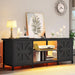 TV Stand with LED Lights & Charging Station, Farmhouse Entertainment Center with Storage Cabinets & Shelves, Cross-Pattern Doors, Fits Tvs up to 70'', TV Consoles for Living Room, Black