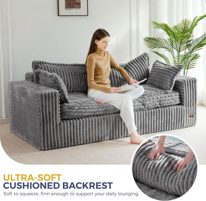 76-Inch Upholstered Premium Bean Bag Sofa DarkGrey