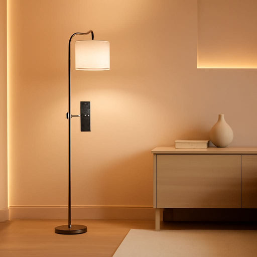 Floor Lamp with Linen Shade, Dimmable Tall Standing Lamp with Remote Control & 3 Color Temperatures, Modern Corner Floor Lamps for Living Room Bedroom Office, 9W LED Bulb Included