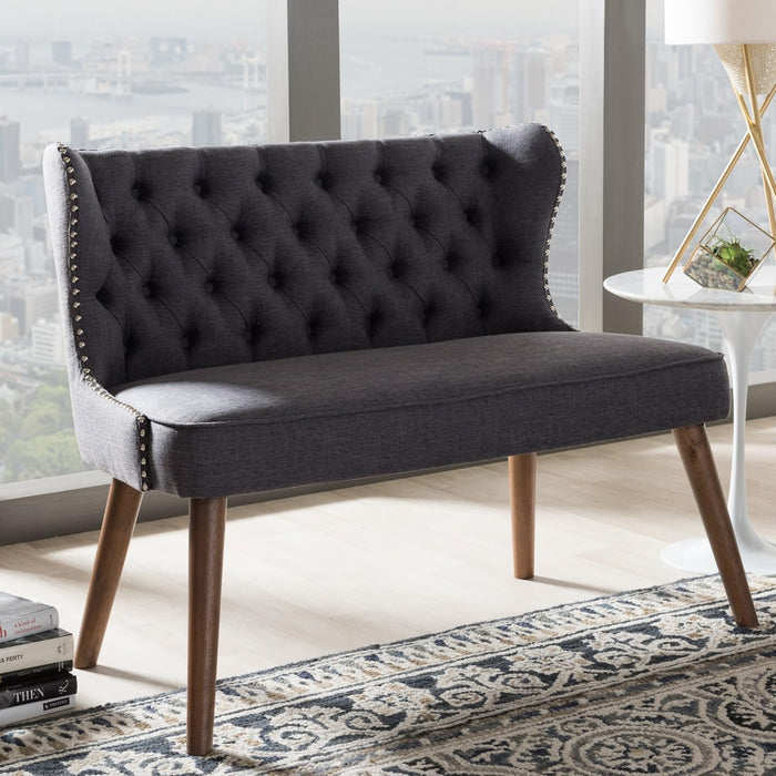 Dark Grey Button-Tufted Loveseat: Mid-Century Modern Style