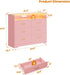 6 Drawer Dresser for Bedroom - 47.2” Wide Double Chest of Drawers with LED Light and Charging Station, Modern Large TV Stand Cabinet Organizer with Open Shelf for Living Room, Entryway, Hallway, Pink