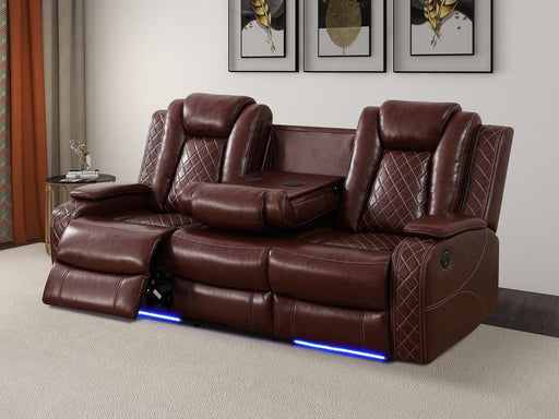 Living Room Furniture Set Brown Breathing Reclining Leather Sofa Living Room Power Recliner Adjustable Manual Sofa with UPS Ports/Led Light/Wireless Charger for Living Room, Office, Rv Car