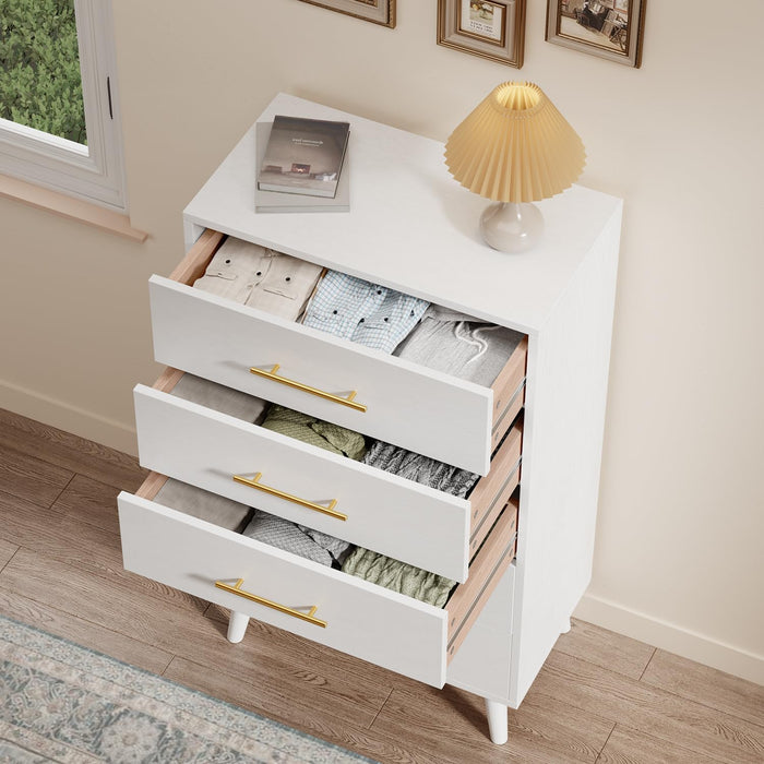 5 Drawer Dresser, Tall Dresser with Metal Handles, Wood Storage Organizer for Bedroom, Hallway, or Entryway, White