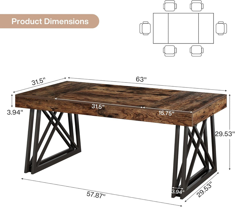 IndustrialStyle Brown Farmhouse Dining Table Metal Legs