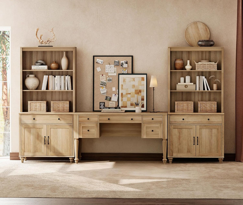 Elegant Oak 56 Inch Executive Desk ChargingStation