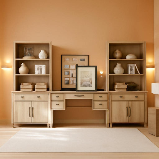 Oak 56 Inch Distressed Contemporary Workstation Desk