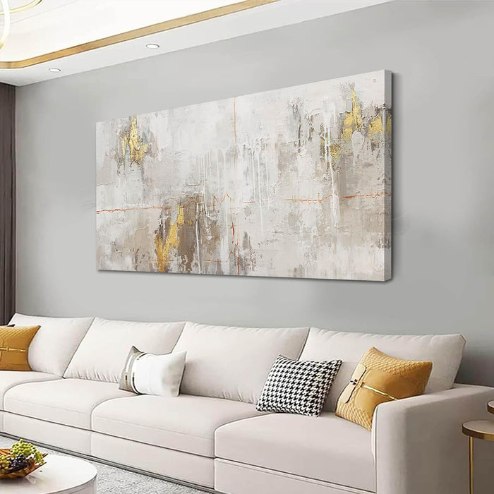 White Abstract Artwork Home Decor Textured Wall Art for Office Master Bedroom Wall Decor Gold Painting for Walls 24X48 Inch Living Room Picture