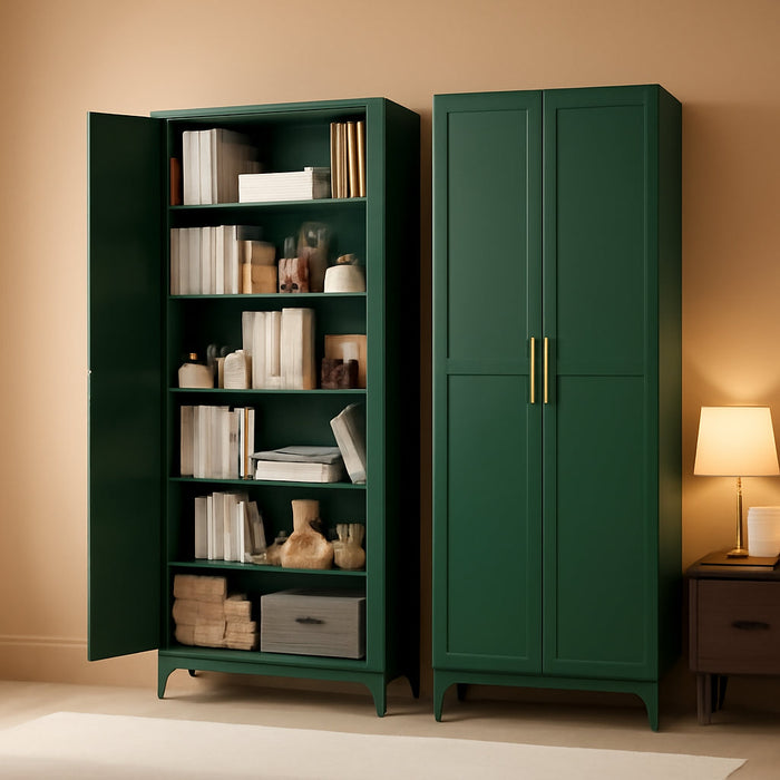Green Metal Storage Cabinet With Adjustable Shelves