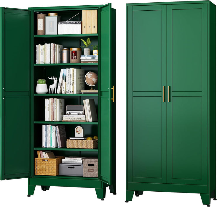Green Metal Storage Cabinet With Adjustable Shelves