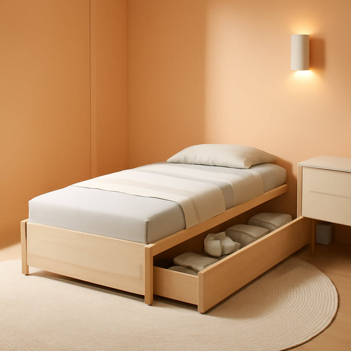 Twin Bed Frame with 2 Storage Drawers, Wooden Platform Bed with Slats Support, Twin Storage Bed for Kids, Teens, Adults, No Box Spring Needed (Natural)