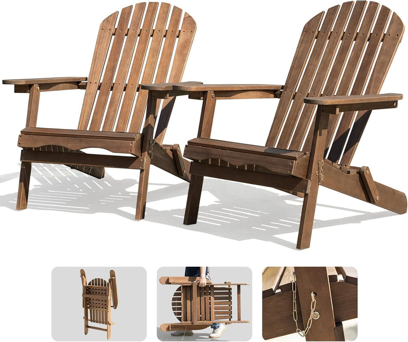 Outdoor Adirondack Chair Set of 2, Pre-Assembled Backrest, Patio Furniture Set, Outdoor Furniture for Garden, Porch, Deck, Firepit