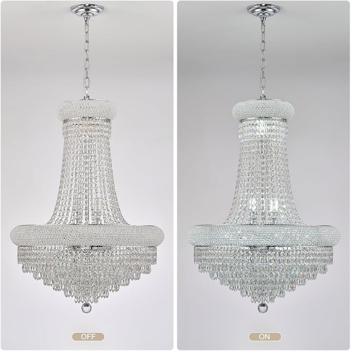 Empire Crystal Chandelier for Dining Room, 14 Light Chandelier Light Fixture for Foyer Entryway Living Room Stairway Bedroom Chrome Finish 24 Inch