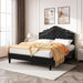 Queen Bed Frame with Adjustable Headboard/Velvet Upholstered/Diamond Button Tufted and Metal Studs/No Box Spring Needed/Wood Slat Support/Easy Assembly/Black