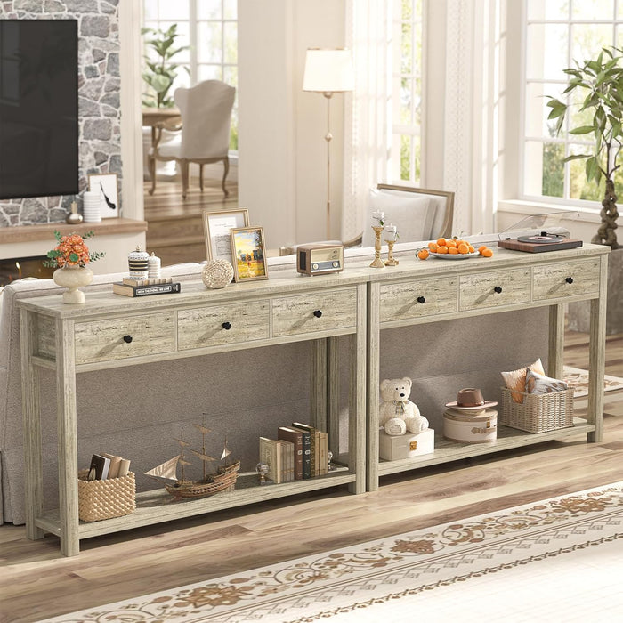 Farmhouse Console Table with 3 Drawers, 47 Inch Wood Sofa Table with Storage Shelf for Living Room, behind Couch, Entryway Table for Hallway, Living Room, or Foyer, Light Rustic Oak