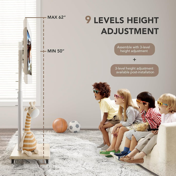 Mobile TV Stand for 27 to 65 Inch Tvs,Portable Rolling TV Cart on Wheels, Tall Universal Floor Stands with Swivel Mount, Height Adjustable Sleeking Standing Mount Fit Corner, Bedroom, Outdoor