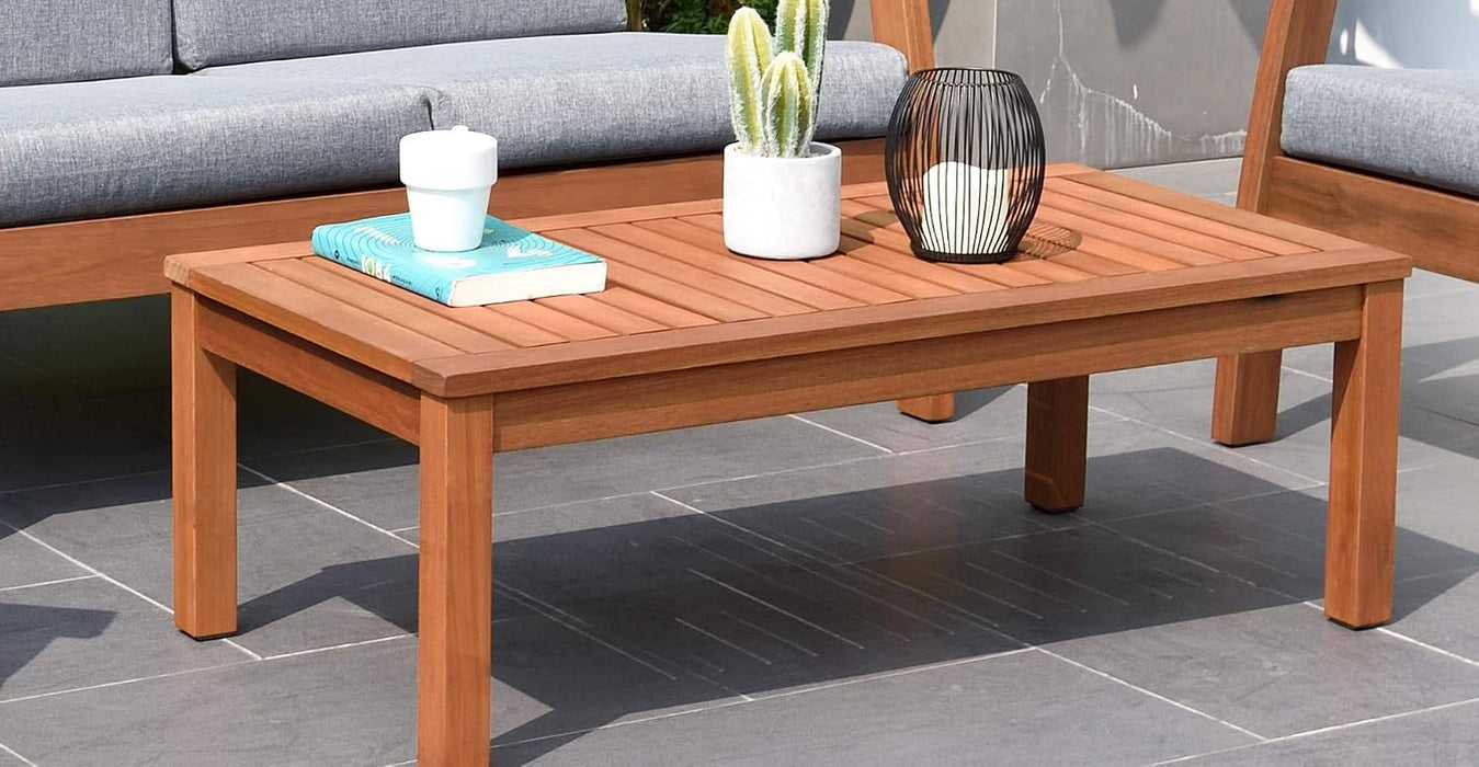 Prescott Patio 4-Piece Conversation Set | Durable Eucalyptus Wood Comfortable with Grey Cushions