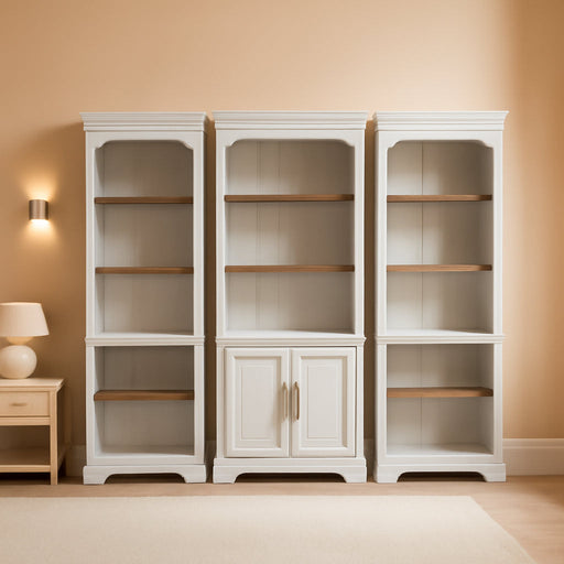 Set of 3 Wooden Bookcases in White and Oak Finish