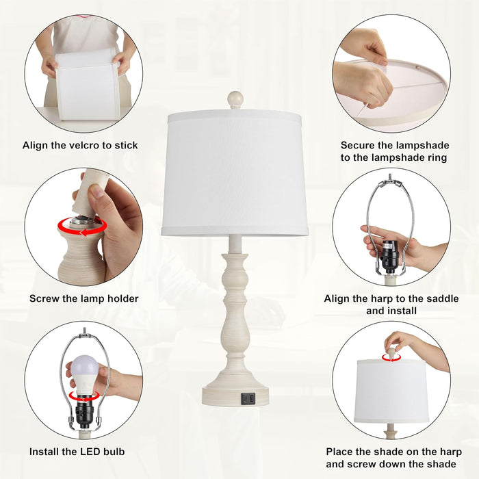 23'' Table Lamps Set of 2, Lamps for Bedroom, USB C+A Ports, Beige