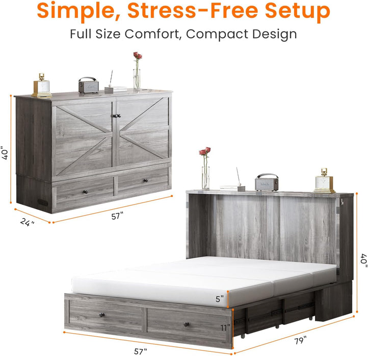 Full Murphy Bed With Mattress Graphite SpaceSaving