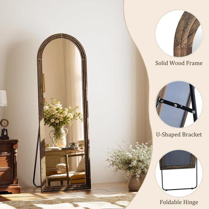 65"X22" Arched Full Length Mirror with Solid Wood Frame, Walnut