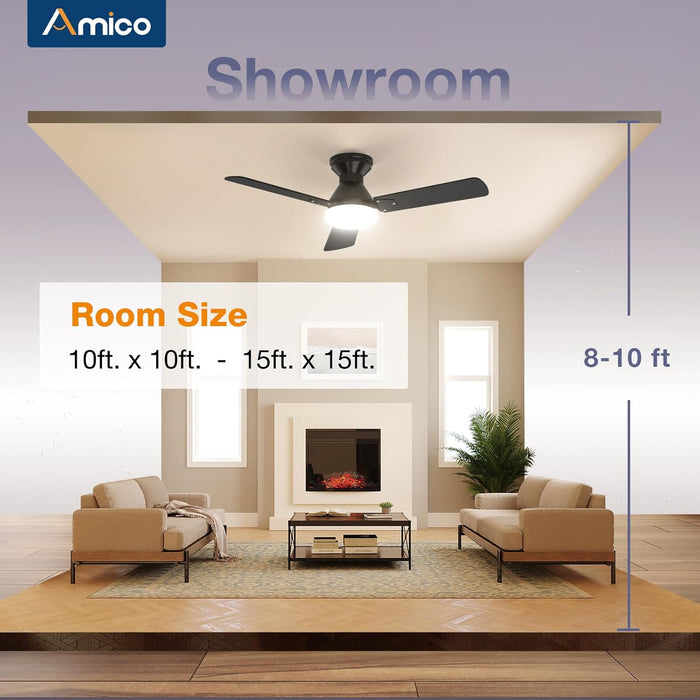 2 Pack Ceiling Fans with Lights, 42 Inch Low Profile Ceiling Fan with Light and Remote Control, Flush Mount, Reversible, 3CCT, Dimmable, Noiseless, Black Ceiling Fan for Bedroom, Indoor/Outdoor