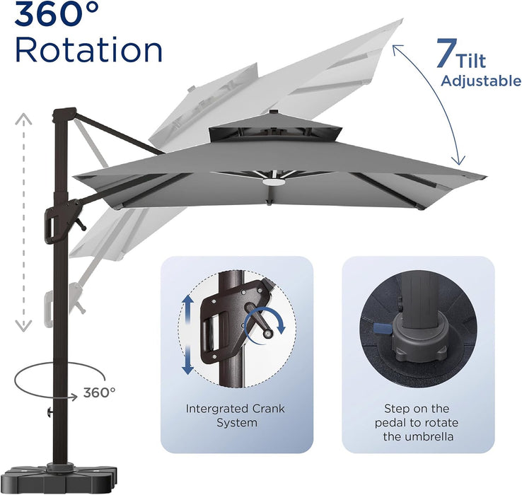 10' X 13 'Patio Umbrella with LED Light Outdoor Cantilever Umbrellas