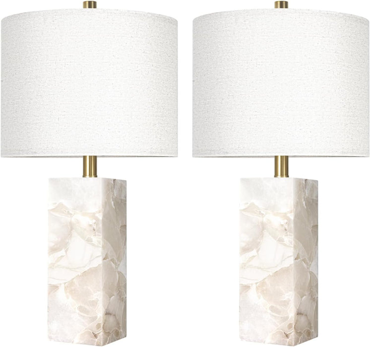 23" Alabaster Table Lamp Set of 2 with Night Light for Living Room