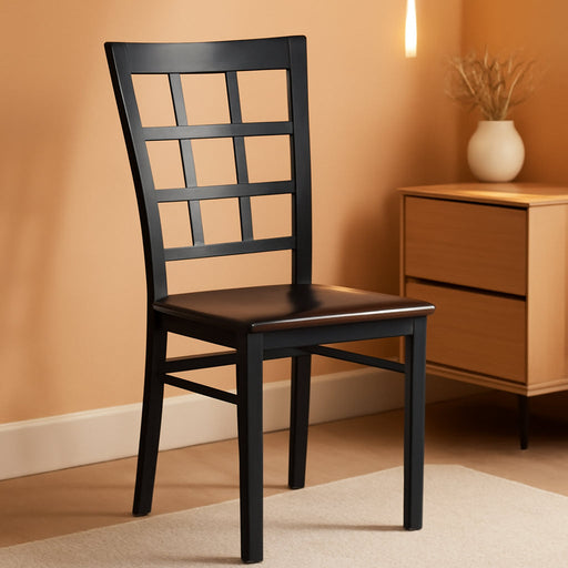 HERCULES Series Black Window Back Metal Restaurant Chair - Walnut Wood Seat