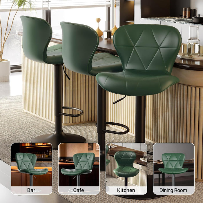 Bar Stools Set of 2, Faux Leather Upholstered Swivel Barstools, Seat Height 24.8"-33.46" Adjustable for Kitchen Island Green