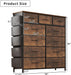 Dresser for Bedroom with 11 Drawer, Dressers & Chests of Drawers with Side Pockets, Hooks, Fabric Storage Drawer, Steel Frame, Wood Top, Organizer Unit and Pull Handle for Closet.