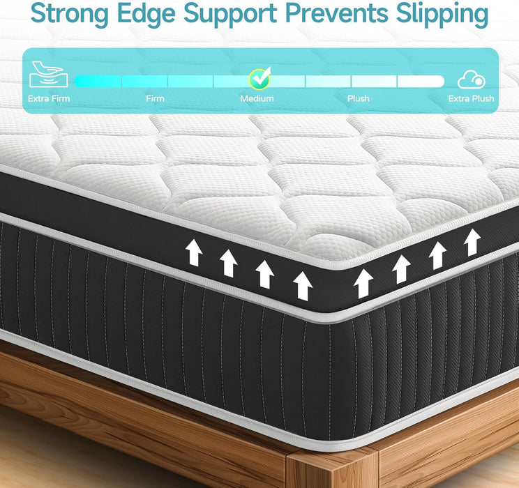 Queen Mattress 10 Inch, Upgrade Strengthen Queen Size Hybrid Mattresses in a Box, Memory Foam Queen Mattress Made of Individually Pocketed Springs for Support and Pressure Relief, Medium Firm