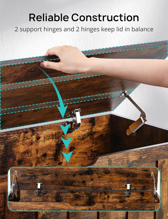 Storage Chest, 39.4'' Wooden Storage Bench with 4 Wheels & 2 Safety Hinges, Retro Box Support 300 Lbs for Bedroom, Living Room, Easy Assembly, Rustic Brown